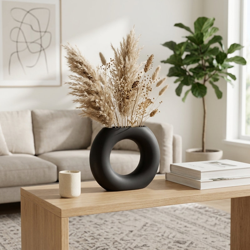 Tocara Modern Stoneware Ceramic Vase with Sculptural Geometric Design, Minimalist Decorative Accent for Contemporary Spaces