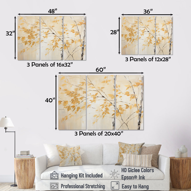 Golden Minimalisme Bamboo Moment - Ensemble de décorations murales en bambou, H 28 po x l 36 po x P 1 po, Toile tendue