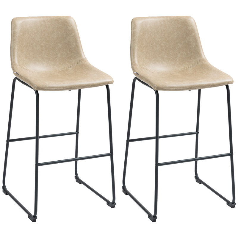 Ensemble de 2 tabourets de bar à hauteur de comptoir avec dossier, Beige, Tabouret de comptoir (siège d'une hauteur de 24 p
