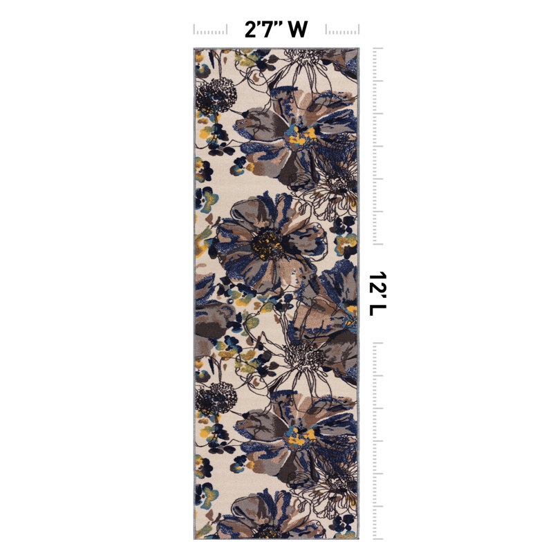 Tapis ivoire / crème Dichiera, Tapis de couloir 2 pi 7 po x 12 pi