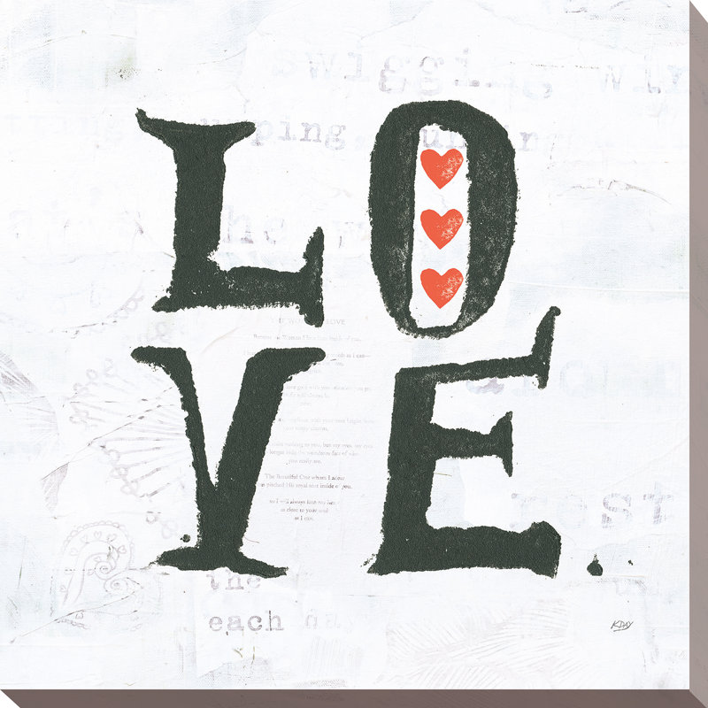 Art textuel sur toile «Love», H 18 po x l 18 po x P 1 po, Toile tendue