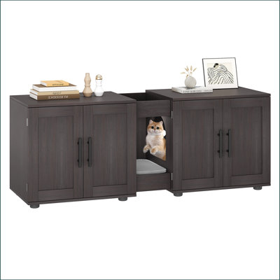 Litter Box Enclosure For 2 Cats, Cat Hidden Litter Box Enclosure Furniture With Double Room, Wooden Enclosed Cat Litter Box Furniture,55”l X 17.7”w X 22.5”h Cat House