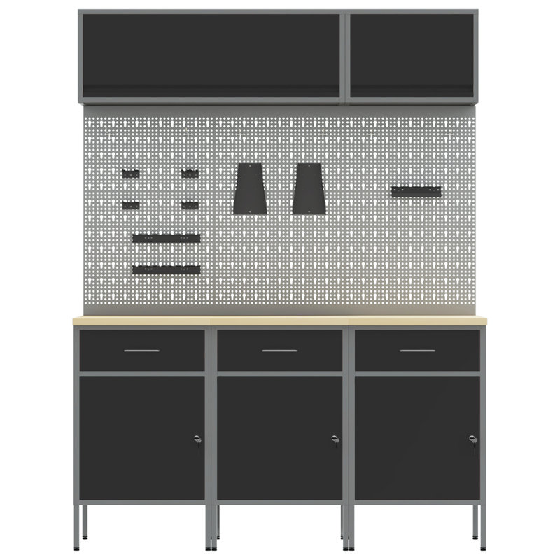 Set Of 6 Steel Large Adjustable Feet Work Cabinet, Black