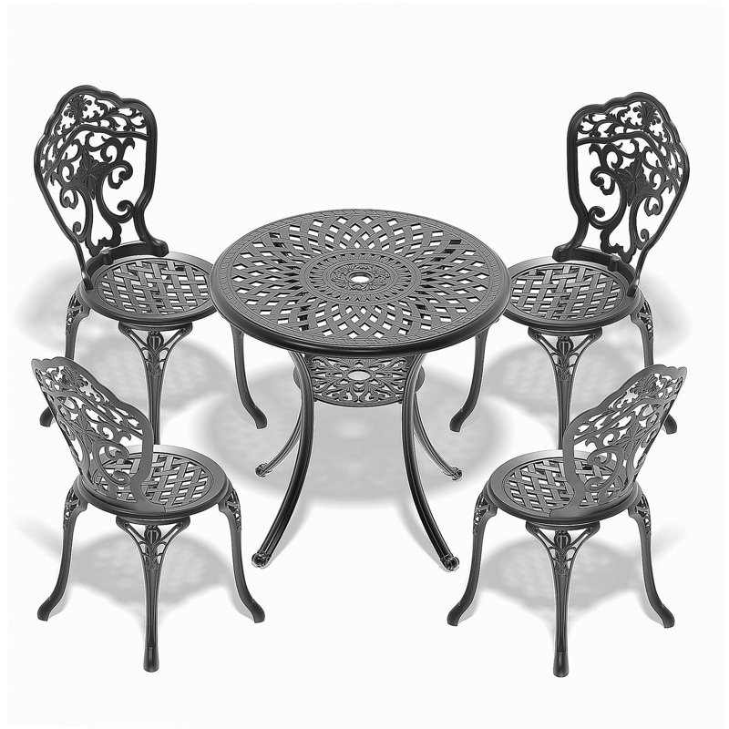 Ensemble de 5 pièces de mobilier de salle à manger en fonte d'aluminium toutes saisons avec cadre noir