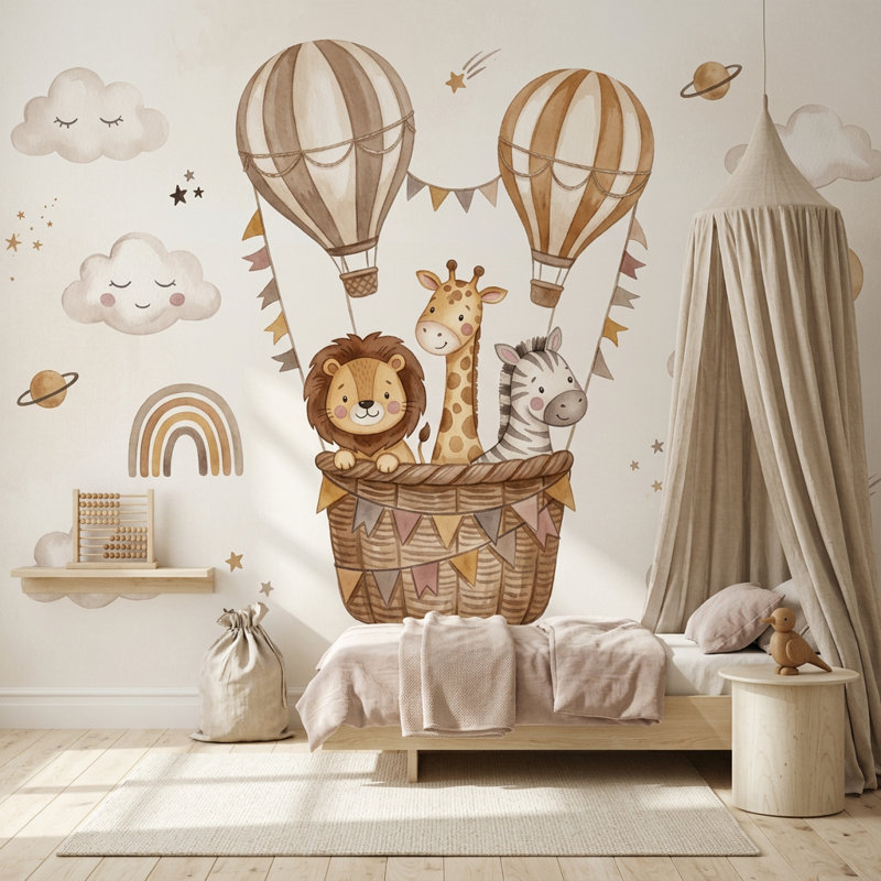 Papier peint montgolfière amovible, 100 po x 96 po, Non tissé