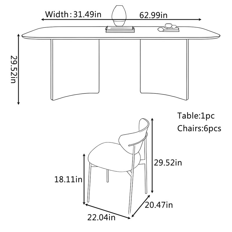 Ensemble de table et chaises de salle à manger moderne et simple, H 29,52 po x L 62,99 po x l 31,49 po