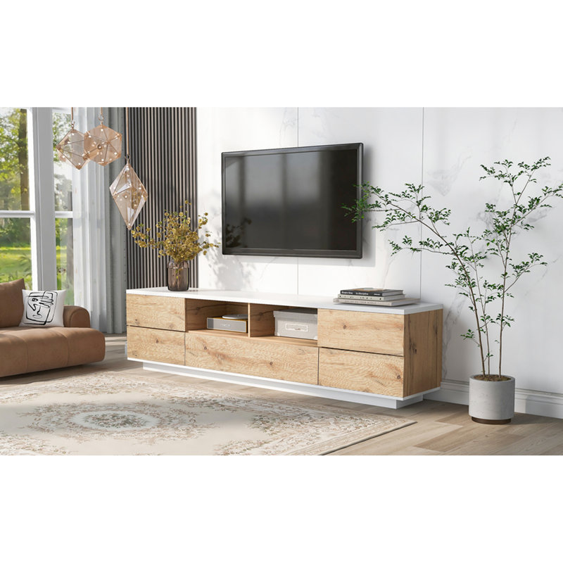 Console de télévision moderne pour écrans de 80 po: Vaste espace et porte de commodité pour téléviseurs: matériaux de qualité, impression durable