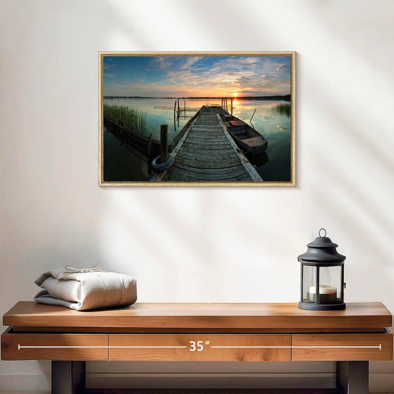 Fishing Trip, Floating Frame Natural Wood, 19" X 13"
