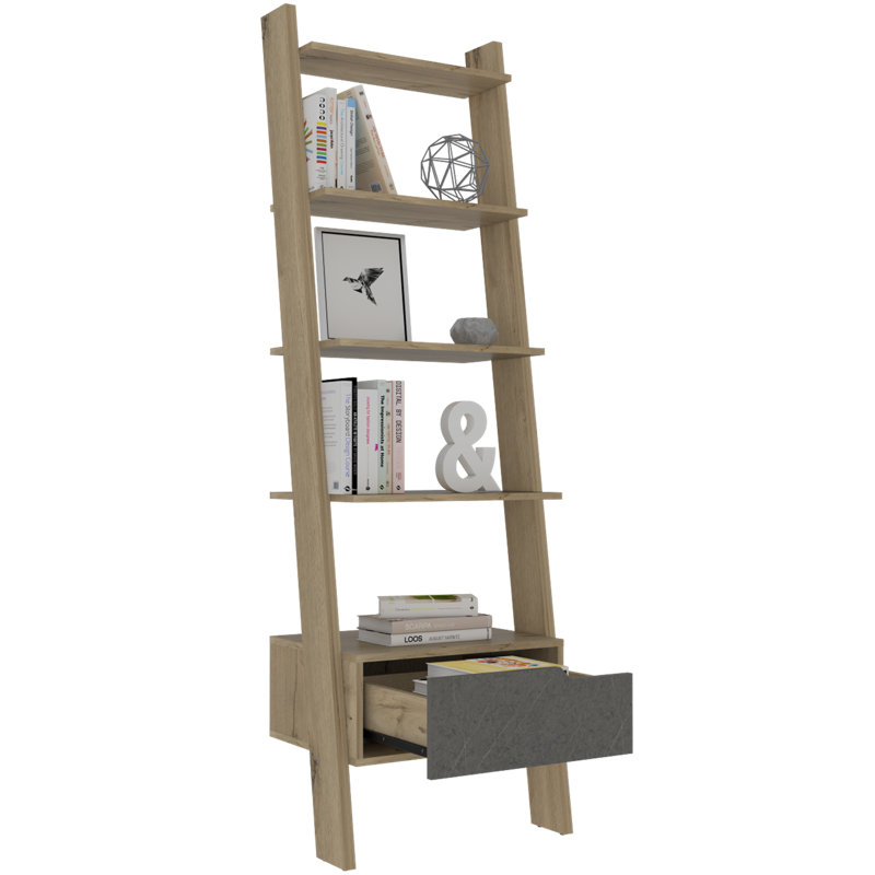 Duflos 5 Shelf Tall Ladder Bookcase with Drawer