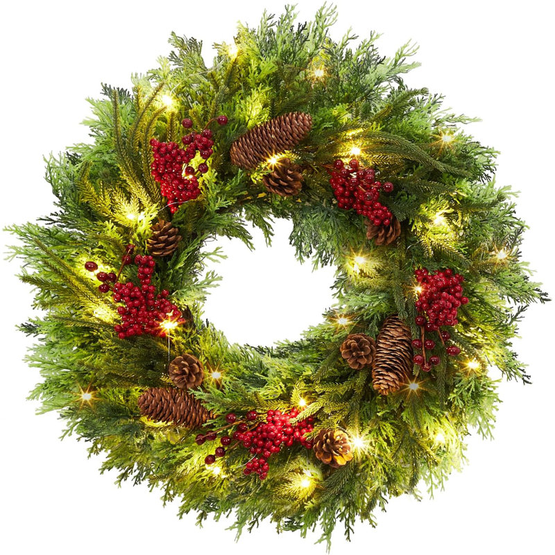 Couronne de Noël artificielle 22 "avec pommes de pin et baies pour décoration des Fêtes