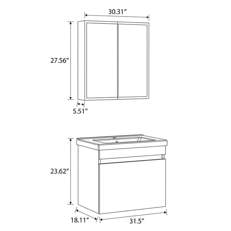 Ensemble de meuble-lavabo simple avec armoire à pharmacie Alastair, 24" H x 32" W x 18" D, Latte