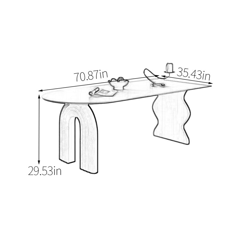 Table de salle à manger moderne en pierre frittée unique et moderne, H 29,53 po x L 70,87 po x l 35,43 po