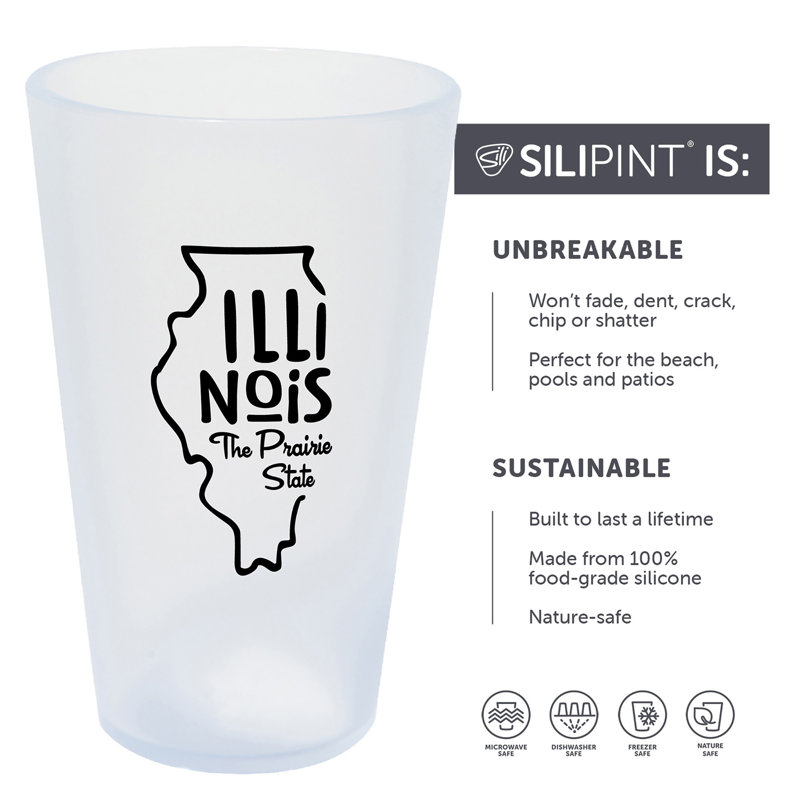 Silipint: Verres State Pint 16 oz: paquet de 2 - Illinois - tasses en silicone glaçons, incassables