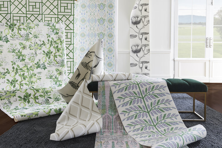 Unrolled sheets of patterned wallpapers
