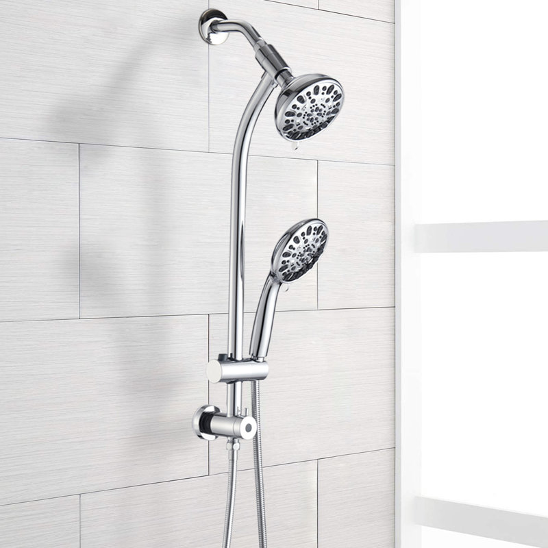 7-Setting Showerhead System - Stainless Steel Slide Bar, Dual Head, Wall Mounted, Finish, 1.8 Gpm Flow Rate Bar Rain Shower Head Spa With 5-Inch Abs Finish