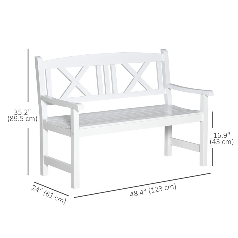 Wooden 2-Person Garden Bench for Backyard, Deck, Porch, White, White
