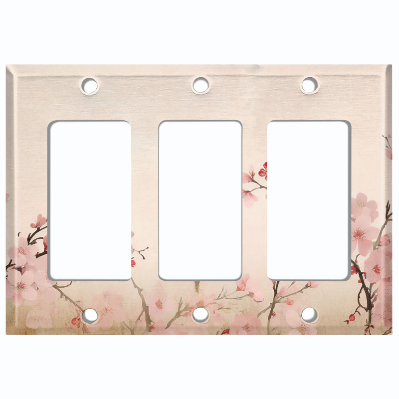 Assiette murale 3 lumières rose avec fleurs de sakura rose et blanc