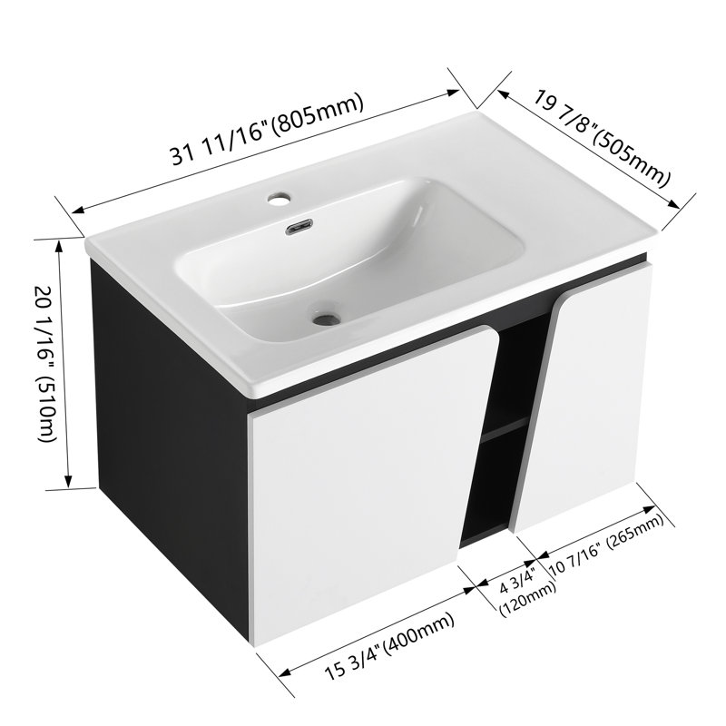 Meuble-lavabo mural flottant 32 po avec lavabo simple 32 po