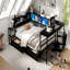 Structure de lit d'angle simple avec bibliothèque et 2 tiroirs de rangement sous le lit, lit moderne avec éclairage à DEL et station de charge, interchangeable gauche et droite, noir-602236370