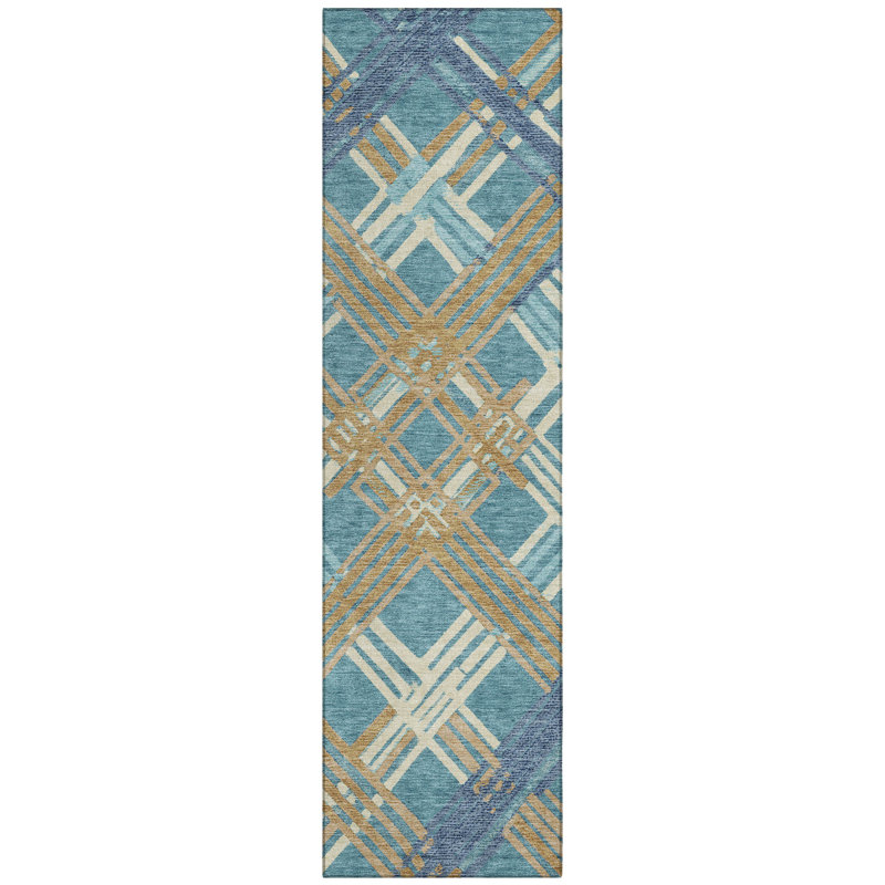 Machine Washable Indoor/Outdoor Chantille ACN2452 Geometric Rug, 2'3" x 7'6" Runner, Teal