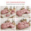 Ensemble de salon modulaire 5 pièces en chenille avec 2 poufs, 6 coussins ronds et pieds en bois massif, rose poudré-133423027