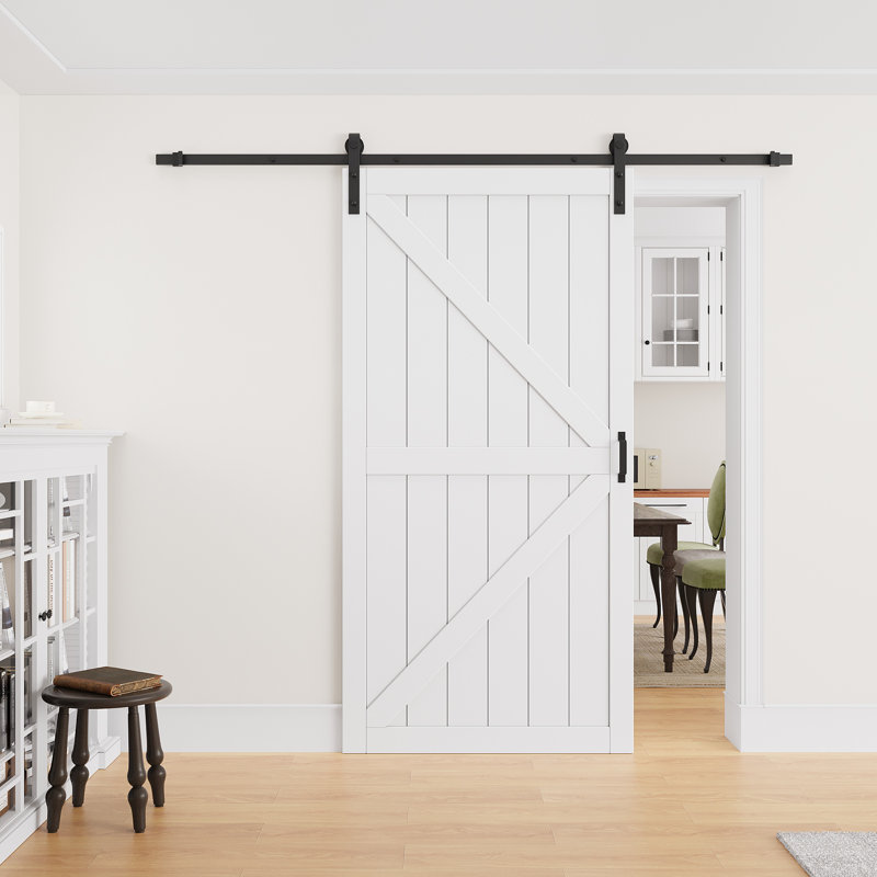 Porte de grange coulissante moderne de 84 po de hauteur | Surface apprêtable à peindre | Porte de garde-robe avec ensembles d'installation