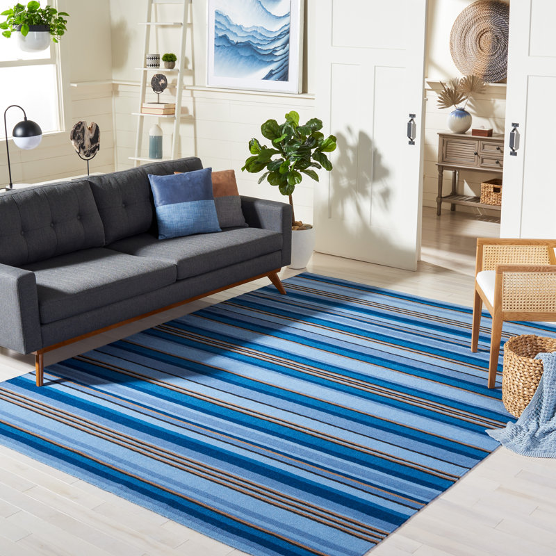 Georgeanna Hand Loomed Wool/Cotton Striped Rug in Blue, Rectangle 8' x 10'