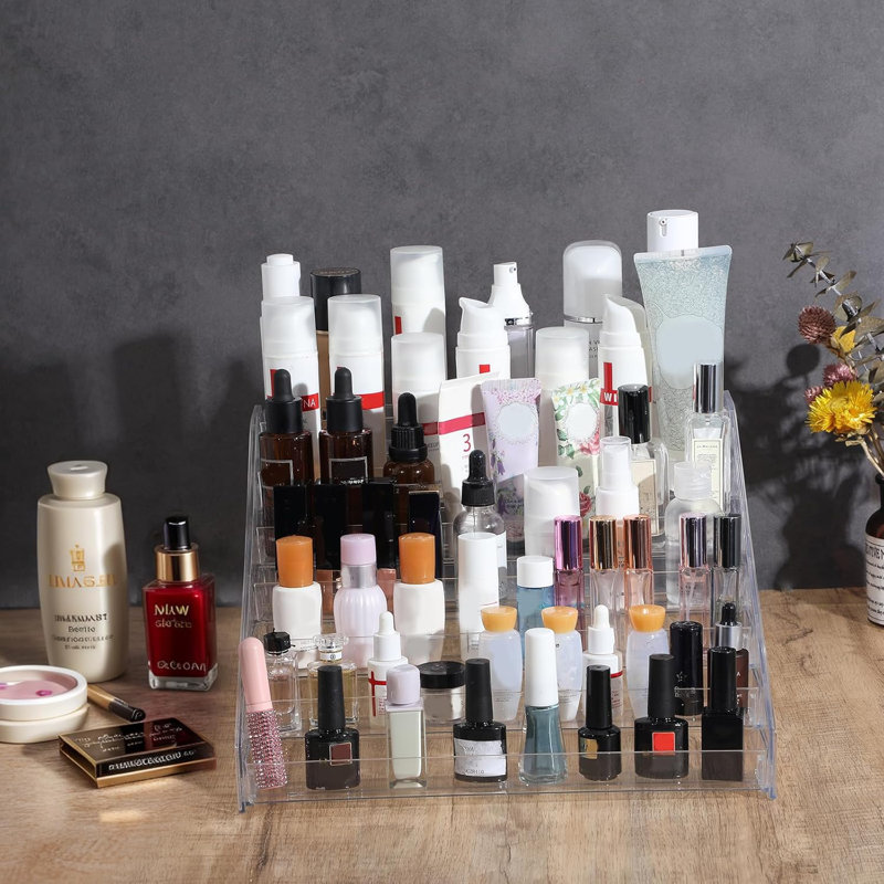 Organisateur de vernis à ongles 84 bouteilles de 7 couches Organisateur de lunettes de soleil Support de lunettes en acrylique Support de rangement pour huiles essentielles Organisateur de maquillage sans outil, transparent, paquet de 2