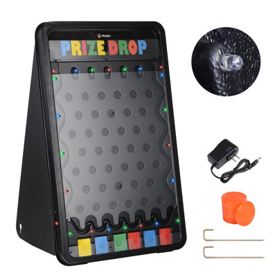 WinSpin 30"x19" Prize Drop Board Foldable Stand Disk Drop Board Game Customizable 6 Slots with 10 Pucks for Carnival Tradeshow Party, (With Multi-Colored LED Light)