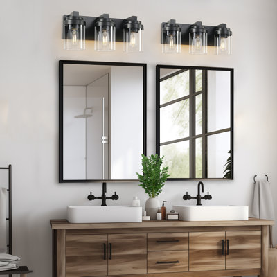 3 lumières de meuble-lavabo noires, abat-jour en verre transparent, compatible avec les ampoules E26, abat-jour de salle de bain - luminaires de salle de bain, noir mat, armoire à miroir