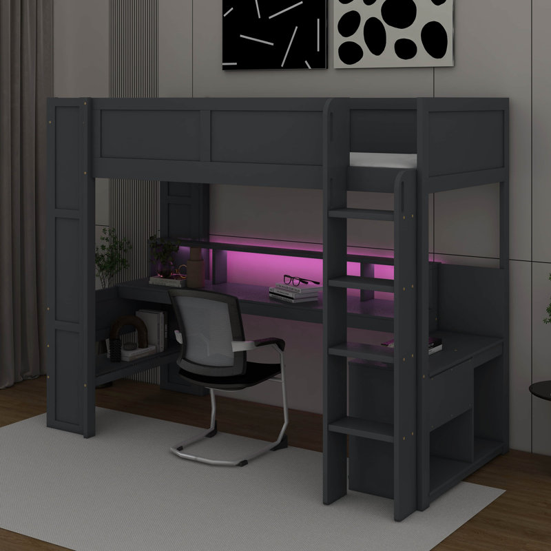 Lit mezzanine avec bureau Gaming, Lit simple