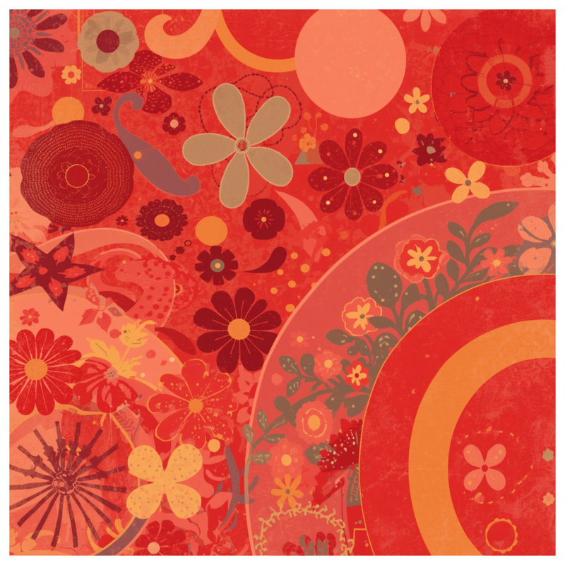 Red Floral Collage Bath Mat, 34in W x 21in L