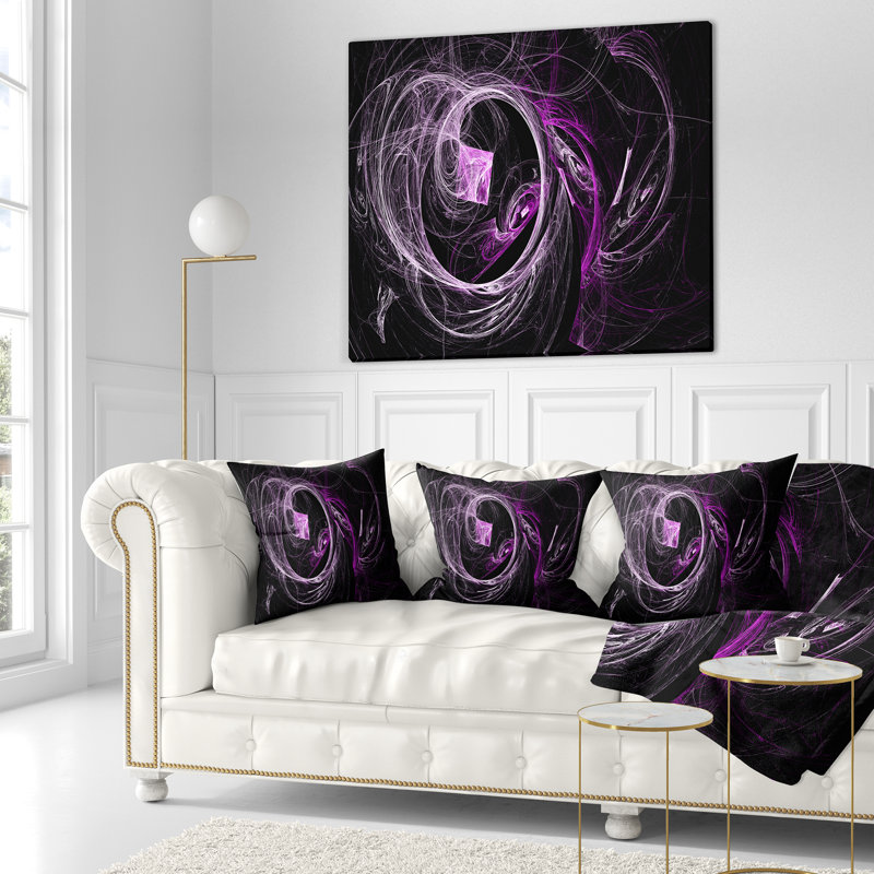  Coussin abstrait, 16 po x 1 po, Noir / mauve, Coussin décoratif