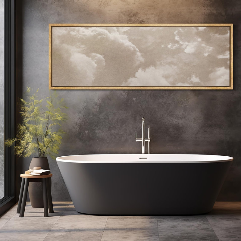 «Mute Clouds Abstract Tranquil Neutral Antique Retro Decor Extra Large», reproduction d'art, H 20 po x l 60 po, Naturel