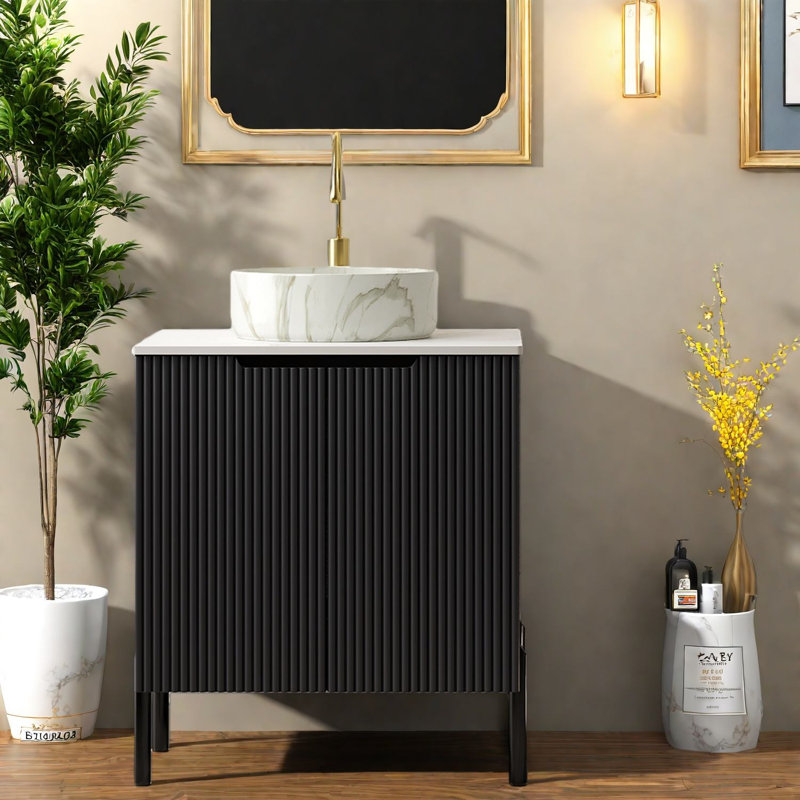 Meuble-lavabo noir et blanc de qualité supérieure avec lavabo en céramique, solution de rangement moderne