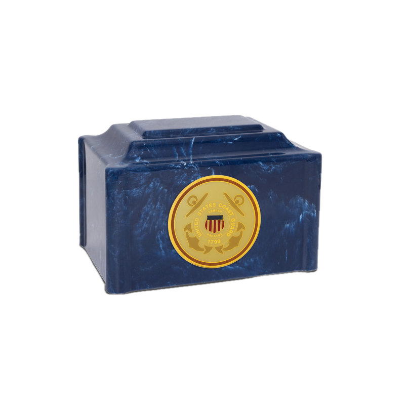 Urne de crémation en marbre militaire extra large - Garde côtière, H 6,5 po x l 9,75 po x P 6,75 po