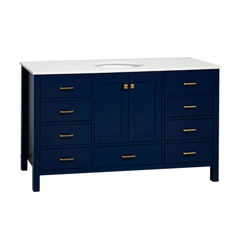 Claudett 60'' Single Bathroom Vanity with Top, Royal Blue, Engineered White