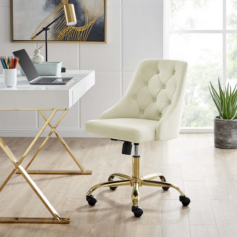 Fauteuil de bureau performant, pivotant et touffeté Distinct, Velours, Bleu marine, Or