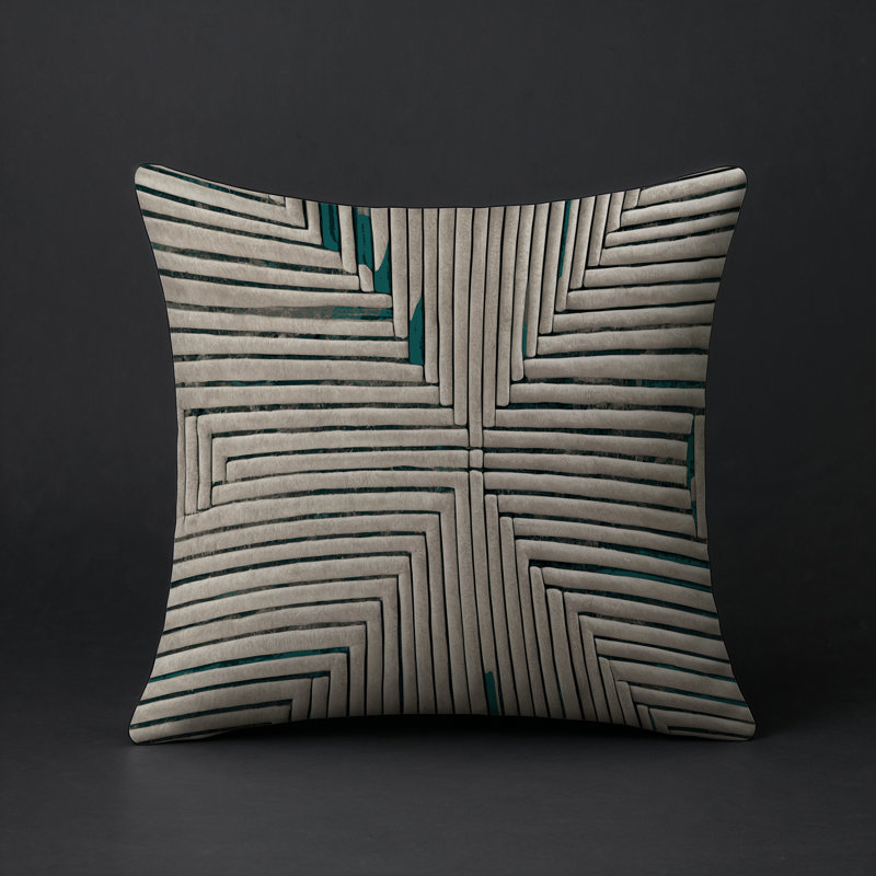 Coussin décoratif intérieur et extérieur Modern, Gris / taupe / vert abstrait, Carré 20 po