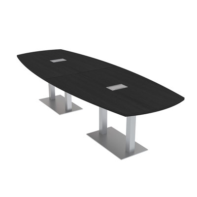 Arc-Boat Meeting Room Table With Double Metal Post Base 2 Power And Data Modules