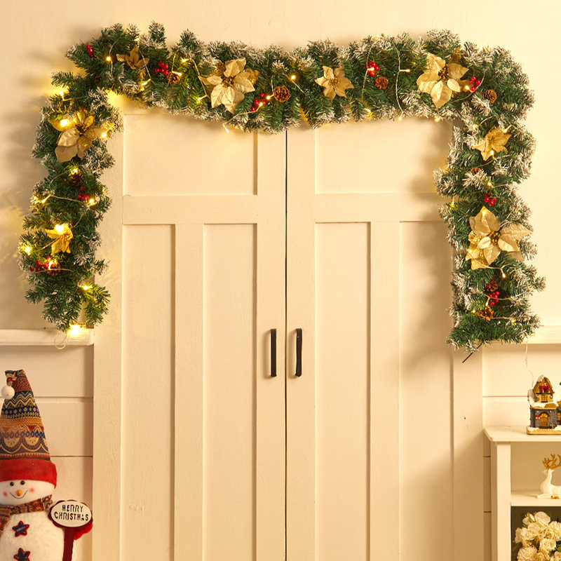 270cm Lighted Faux Garland with Lights, Dark Green/White
