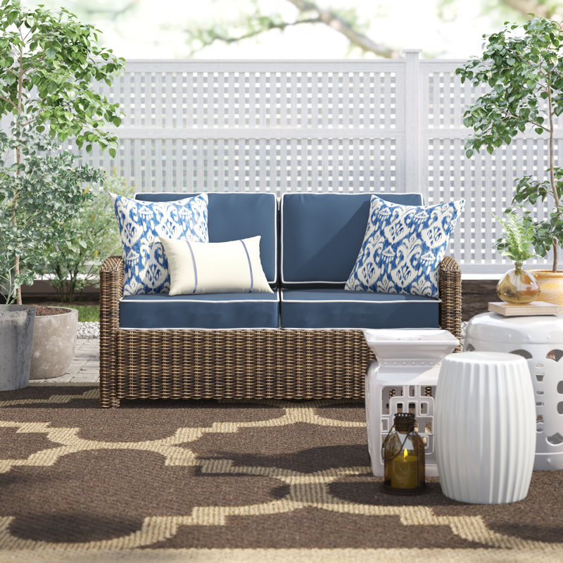 55'' Wide Metal Loveseat with Cushions, Gray, Brown