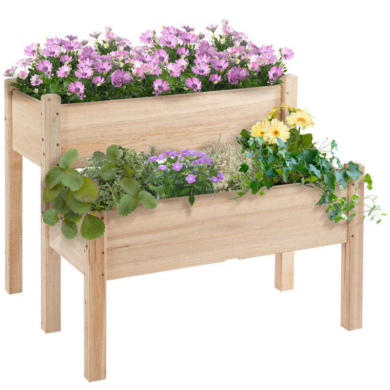 Lit de jardin carré en bois à 2 niveaux Outsunny - 34 x 34 x 28 po, naturel