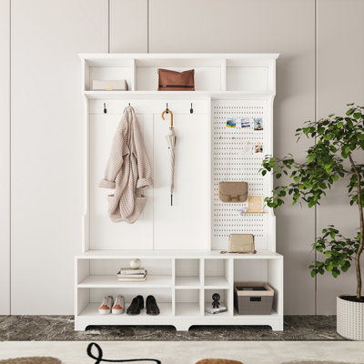 Hall Tree with Shoe Bench and Pegboard