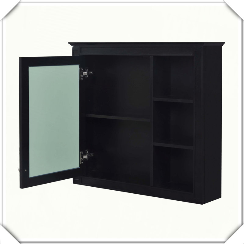 Armoire à pharmacie murale avec miroir et 3 tablettes de rangement ouvertes, Black