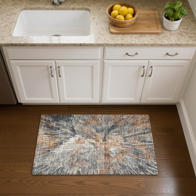 Premium Machine Washable Mayfield AMF2283 Abstract Rug, 1'8" x 2'6", Copper