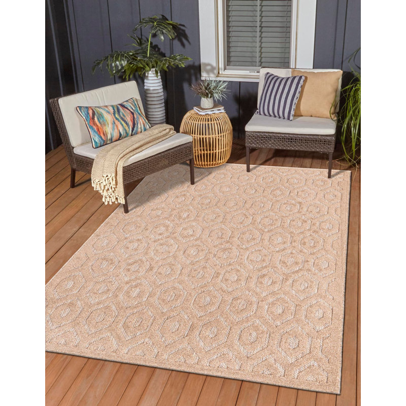 Tapis intérieur / extérieur beige Heberling, Rectangle 9 pi x 12 pi