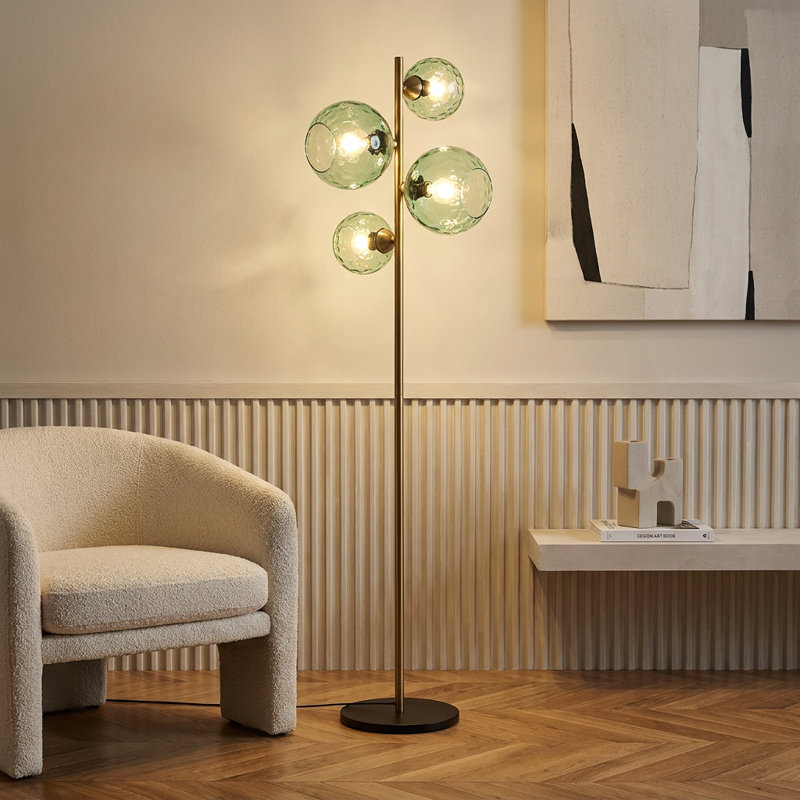 Lampe sur pied Valo à 4 lumières avec globe en verre doré