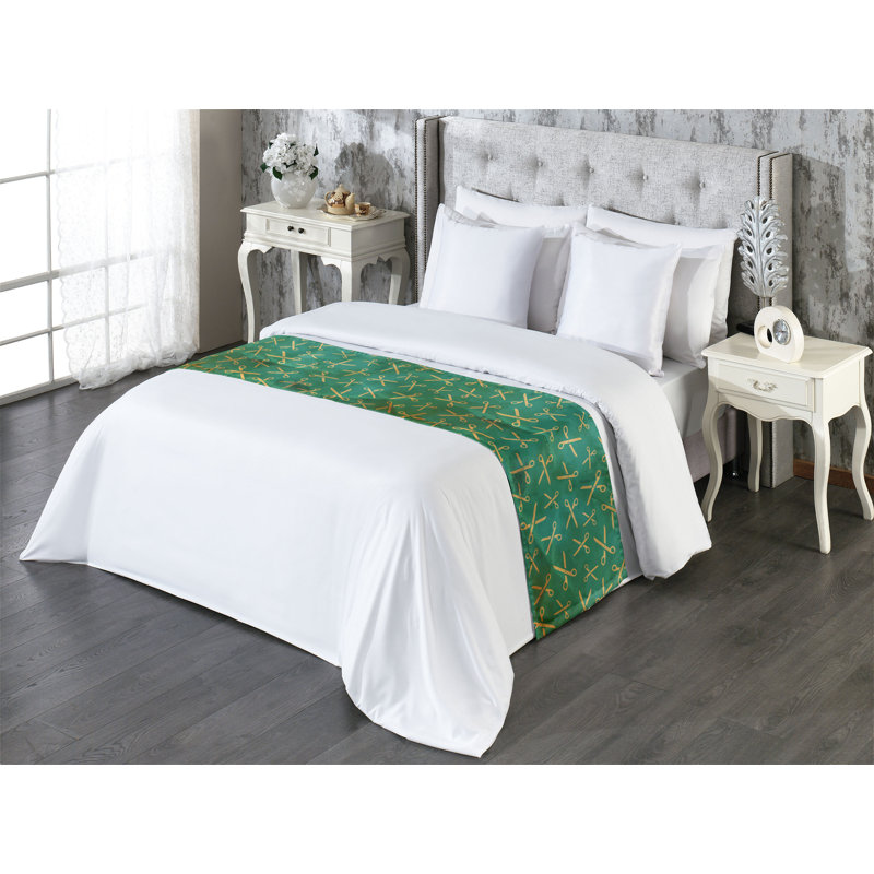 Ambresonne, écharpe de lit grunge avec motif de ciseaux rétro, vert forêt, vert jade, Très grand lit