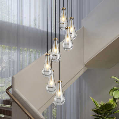 7-Light Raindrop Glass Cluster Chandelier Pendant